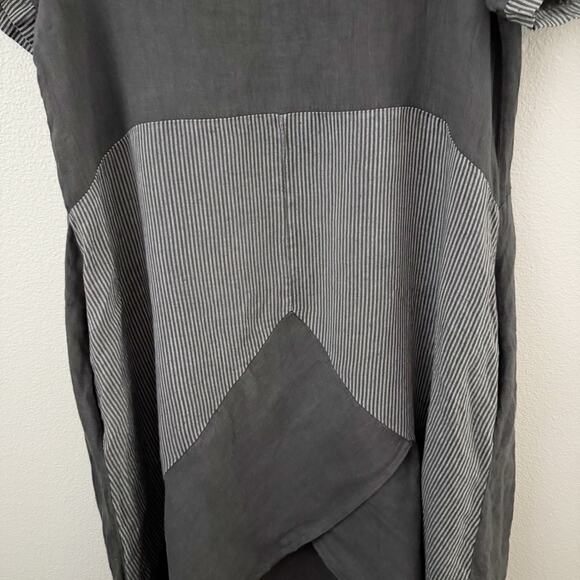 MEO MELI | Charcoal Gray Long Maxi Stripe Block Print 100% Linen Dress | Large - Picture 3 of 7